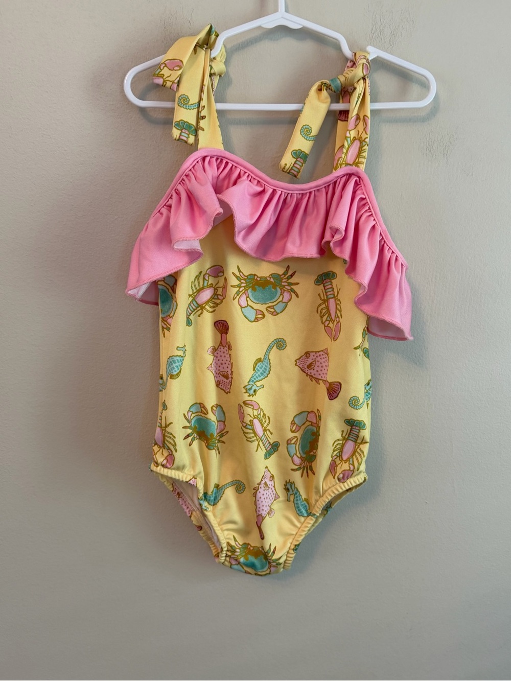 J.Bailey Yellow Sea Creature Ruffle One-Piece Swimsuit with Pink Ruffle